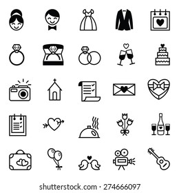 Set of twenty five black and white vector icons preparation for the wedding/Icons preparation for the wedding/Stock vector illustration