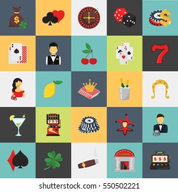Set of twenty five casino color flat icons