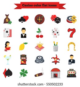 Set of twenty five casino color flat icons