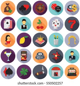 Set of twenty five casino color flat icons