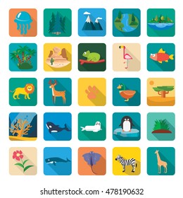 Set of twenty five color flat nature icons