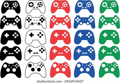 Set of twenty five video game joysticks of various colors. video game control vectors	