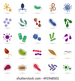 Set of twenty five virus and germs color flat icons