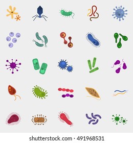 Set of twenty five virus and germs color flat icons