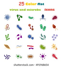 Set of twenty five virus and germs color flat icons