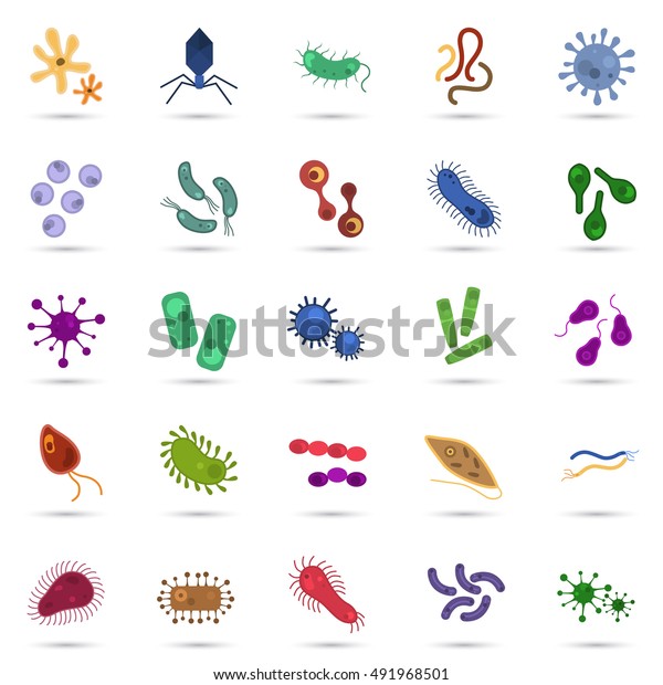 Set Twenty Five Virus Germs Color Stock Vector (Royalty Free) 491968501 ...