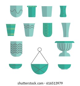 Set of twenty flower pots flat icons set for florist business / isolated vector illustration on white background