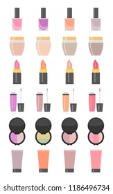 Set of twenty four makeup items in flat style. Vector illustration.