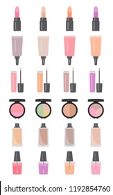 Set of twenty four makeup items in flat style. Vector illustration.
