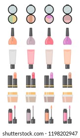 Set of twenty four makeup items in flat style. Vector illustration.
