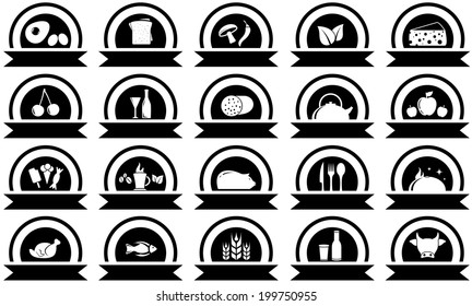set twenty icons with black food objects silhouette