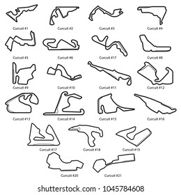 Set of twenty one speen race tracks isolated on white background