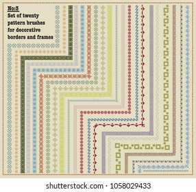 set of twenty pattern brushes for decorative borders and frames with a vintage feeling, with inner and outer corners