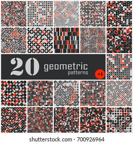 Set of twenty seamless geometric pattern with colored elements, vector abstract background, colorful geometric background