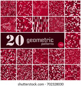 Set of twenty seamless geometric pattern with colored elements, vector abstract background, colorful geometric background