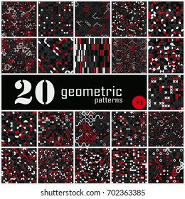 Set of twenty seamless geometric pattern with colored elements, vector abstract background, colorful geometric background