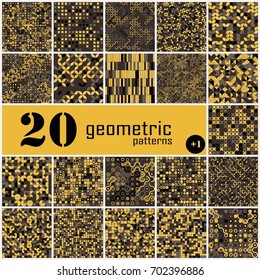 Set of twenty seamless geometric pattern with colored elements, vector abstract background, colorful geometric background