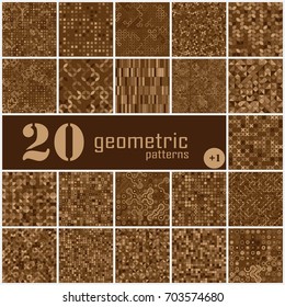 Set of twenty seamless geometric pattern with colored elements, vector abstract background, colorful geometric background