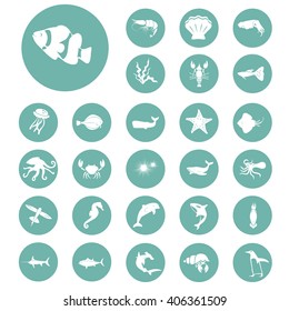 Set of twenty seven sea animals icon
