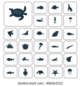 Set of twenty seven sea animals icon