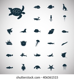 Set of twenty seven sea animals icon