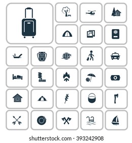 Set of twenty seven travel and camping icons