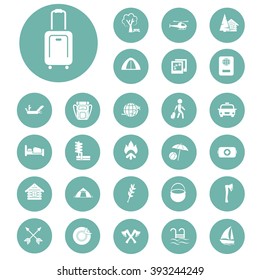 Set of twenty seven travel and camping icons