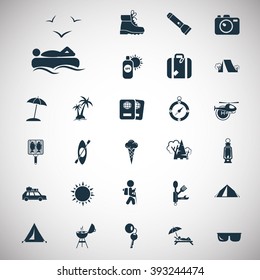 Set of twenty seven travel and camping icons