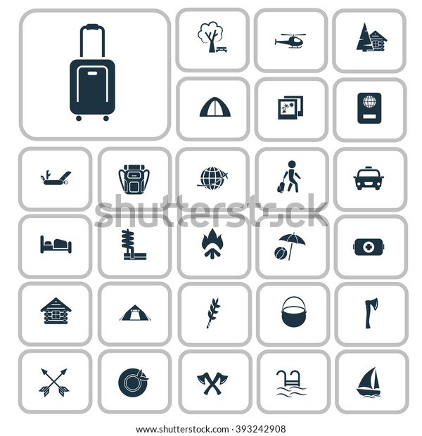 Set of twenty\
seven travel and camping\
icons