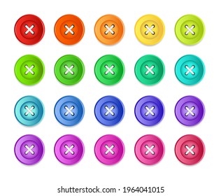 Un conjunto de veinte botones de coser de diferentes colores. Paleta arcoiris. Ilustración del vector