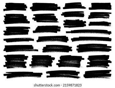 Set Of Twenty Six Different Graphic Black Marker Strokes With Scratches