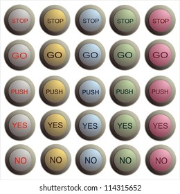 Set of twenty stylish buttons Stop, Go, Push, Yes, No