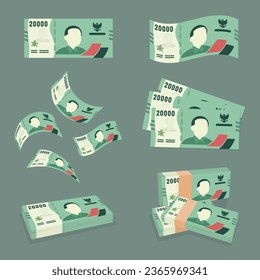 A set of twenty thousand Indonesian rupiah currency paper money design