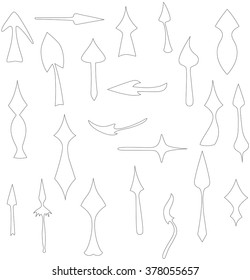 Set with Twenty Two  Diverse Contour Arrows, Isolated on White