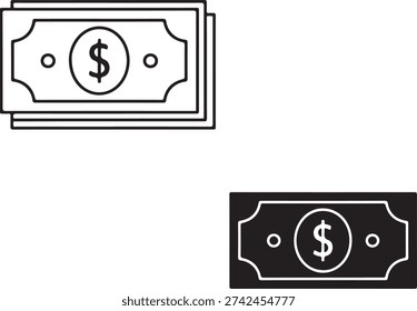 A set of twenty vector graphics featuring various dollar bill designs isolated on white background, illustration