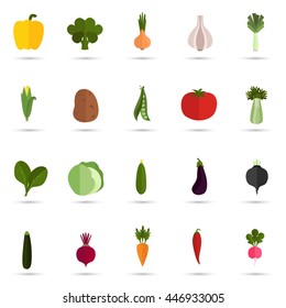 Set of twenty vegetables flat color icons