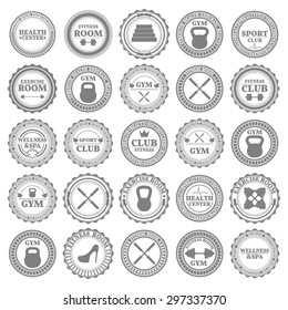 A set of twenty-five sports emblems, labels, logos and design elements in retro style, vector illustration.