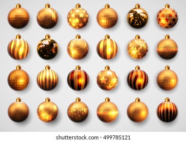 set of twenty-four gold Christmas ball with different pattern