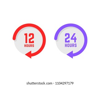 set of twenty-four hours a day buttons. concept of non stop hotline service pictogram or all the time delivery or call. flat simple trend modern logotype graphic design isolated on white background