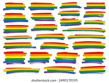 Set of twenty-six brushstrokes rainbow