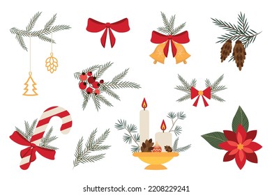 A set of twigs and decorations for Christmas design. vector illustration