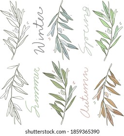A set of twigs. Handmade work.Suitable for coloring pages for children. Great idea for a greeting card, calendar, holiday invitation, wrapping paper. Suitable for decorating recipes, frames, diaries
