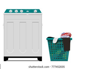 Set of Twin Tub washing machine on transparent background
