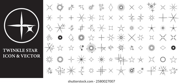 set of Twinkle stars icon collection. Shine icons silhouette. Stars sparkles vector, Minimalist silhouette stars icon, Sparkle star icon vector set.	