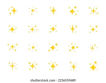 Set of twinkling stars. Collection of stars and bursts with glowing light effect. Bright fireworks, decoration flicker, brilliant flash. Twinkling stars. Vector illustration