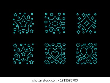 Set of Twinkling stars icons. Sparkles, shining burst vector symbols isolated on black background