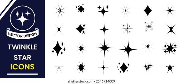 Set of twinkling stars vector. Minimalist twinkle star shape symbols. Shiny sparks icon. Modern geometric elements, shining star icon set. Twinkling spark and burst icons set.