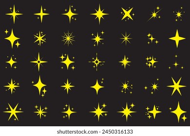 Set of twinkling stars vector. Twinkling spark and burst icons set. Shiny sparks icon. Minimalist twinkle star shape symbols. Modern geometric elements, shining star icon set. 