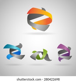 Set of twist shapes in different colors on the light background