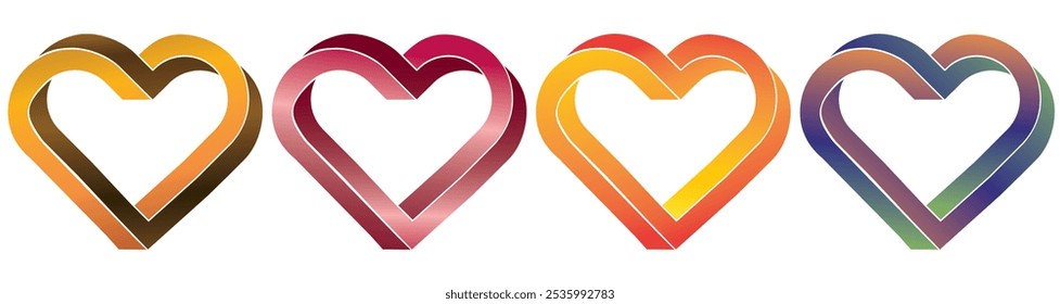 set of twisted 3d heart editable gradient colour's 